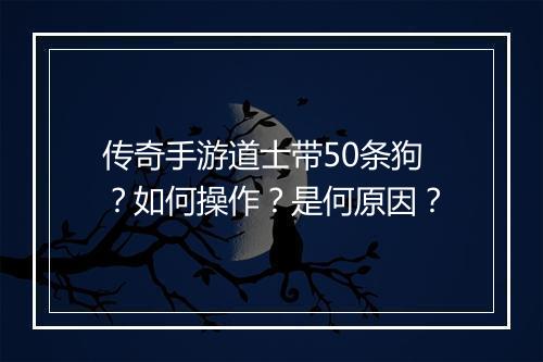 传奇手游道士带50条狗？如何操作？是何原因？