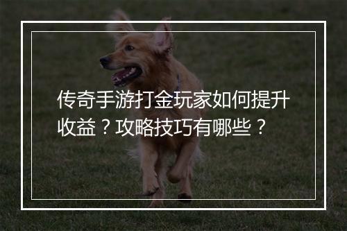 传奇手游打金玩家如何提升收益？攻略技巧有哪些？