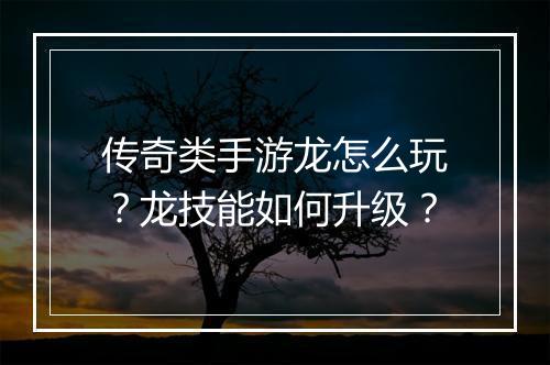 传奇类手游龙怎么玩？龙技能如何升级？