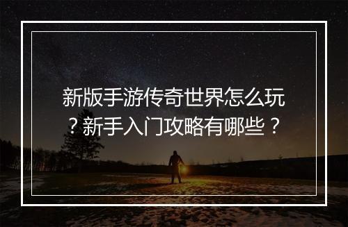新版手游传奇世界怎么玩？新手入门攻略有哪些？