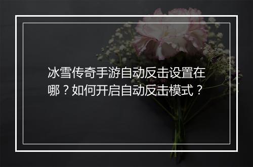 冰雪传奇手游自动反击设置在哪？如何开启自动反击模式？