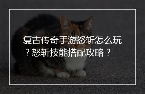 复古传奇手游怒斩怎么玩？怒斩技能搭配攻略？
