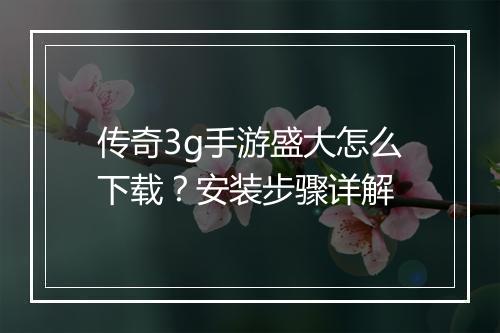传奇3g手游盛大怎么下载？安装步骤详解
