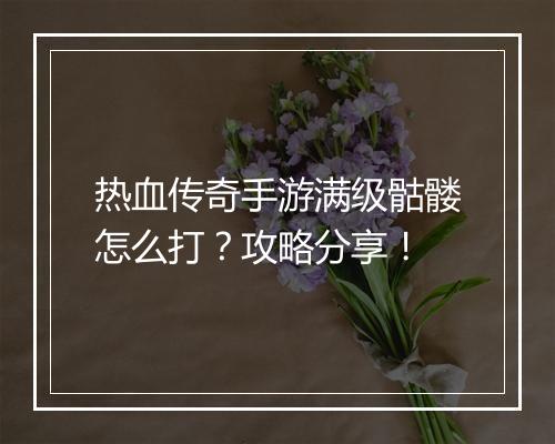 热血传奇手游满级骷髅怎么打？攻略分享！