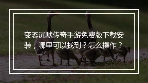 变态沉默传奇手游免费版下载安装，哪里可以找到？怎么操作？