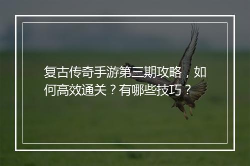 复古传奇手游第三期攻略，如何高效通关？有哪些技巧？