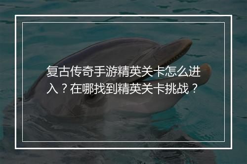 复古传奇手游精英关卡怎么进入？在哪找到精英关卡挑战？