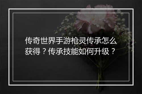 传奇世界手游枪灵传承怎么获得？传承技能如何升级？