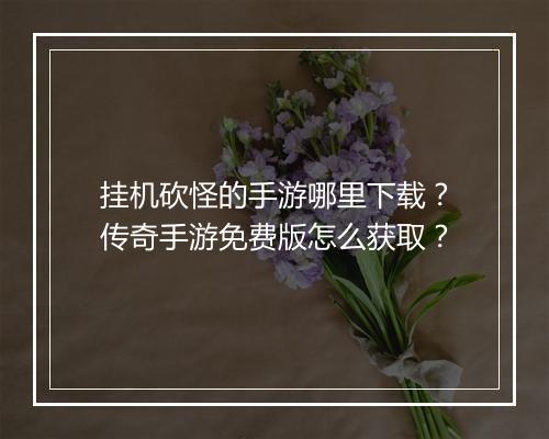 挂机砍怪的手游哪里下载？传奇手游免费版怎么获取？