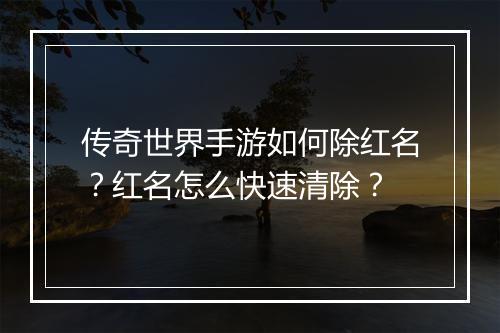 传奇世界手游如何除红名？红名怎么快速清除？