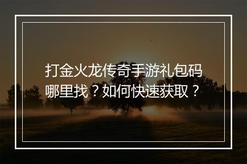 打金火龙传奇手游礼包码哪里找？如何快速获取？
