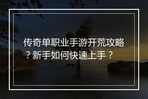 传奇单职业手游开荒攻略？新手如何快速上手？