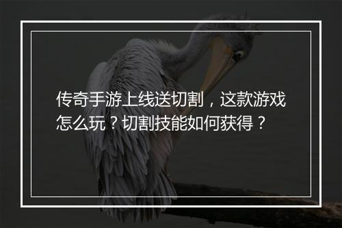 传奇手游上线送切割，这款游戏怎么玩？切割技能如何获得？