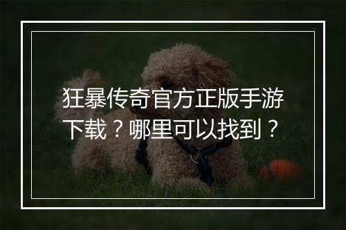 狂暴传奇官方正版手游下载？哪里可以找到？