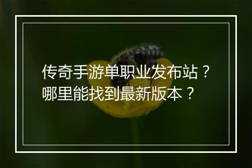 传奇手游单职业发布站？哪里能找到最新版本？