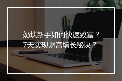 奶块新手如何快速致富？7天实现财富增长秘诀？