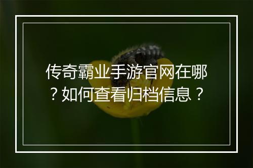 传奇霸业手游官网在哪？如何查看归档信息？