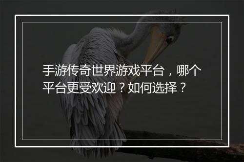 手游传奇世界游戏平台，哪个平台更受欢迎？如何选择？