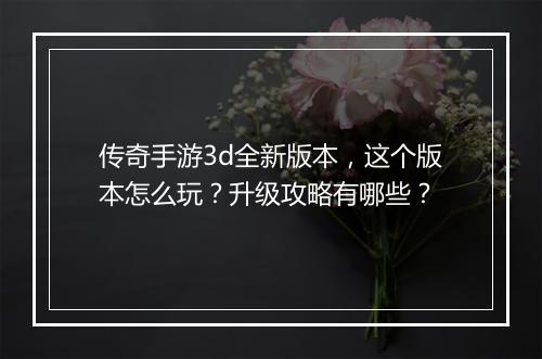 传奇手游3d全新版本，这个版本怎么玩？升级攻略有哪些？