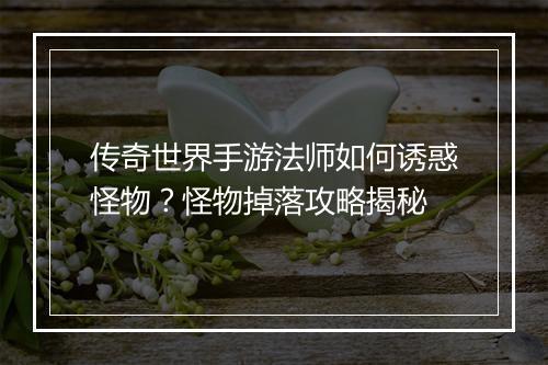 传奇世界手游法师如何诱惑怪物？怪物掉落攻略揭秘