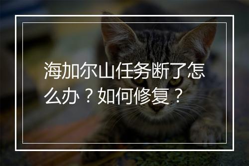 海加尔山任务断了怎么办？如何修复？