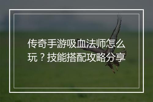 传奇手游吸血法师怎么玩？技能搭配攻略分享