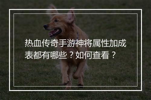 热血传奇手游神将属性加成表都有哪些？如何查看？