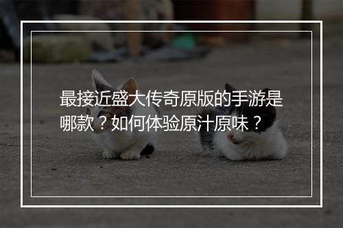 最接近盛大传奇原版的手游是哪款？如何体验原汁原味？