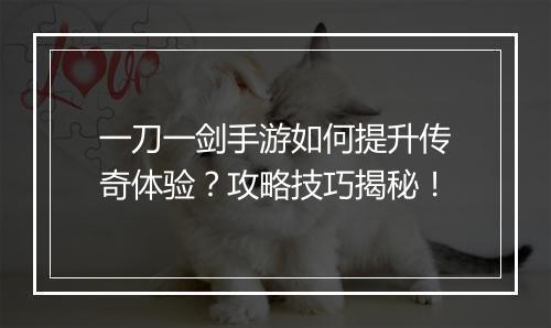 一刀一剑手游如何提升传奇体验？攻略技巧揭秘！