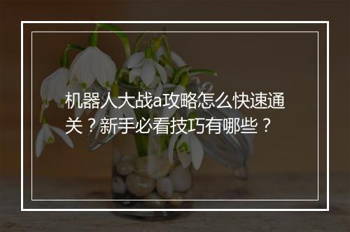 机器人大战a攻略怎么快速通关？新手必看技巧有哪些？
