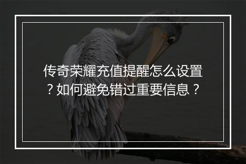 传奇荣耀充值提醒怎么设置？如何避免错过重要信息？