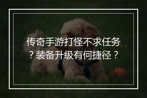 传奇手游打怪不求任务？装备升级有何捷径？