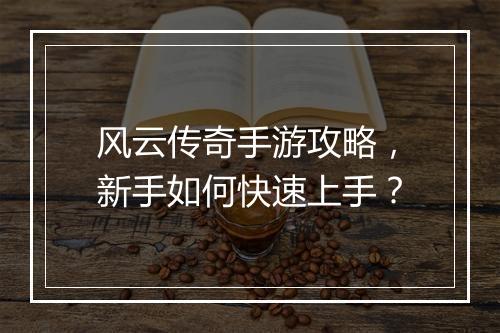 风云传奇手游攻略，新手如何快速上手？