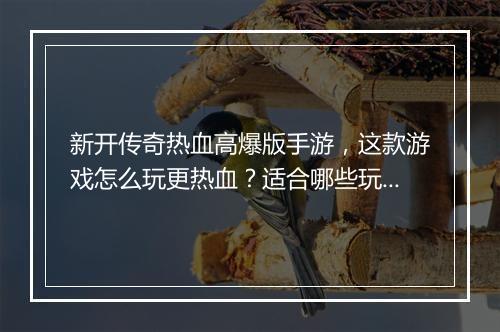新开传奇热血高爆版手游，这款游戏怎么玩更热血？适合哪些玩家？
