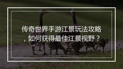 传奇世界手游江景玩法攻略，如何获得最佳江景视野？