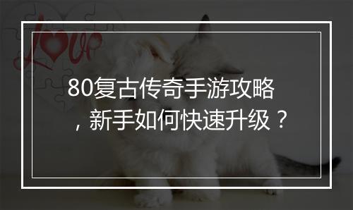 80复古传奇手游攻略，新手如何快速升级？