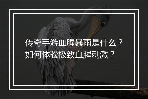 传奇手游血腥暴雨是什么？如何体验极致血腥刺激？