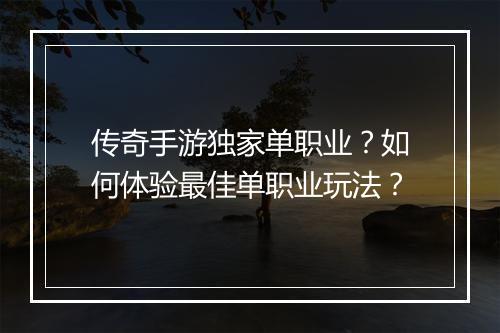 传奇手游独家单职业？如何体验最佳单职业玩法？