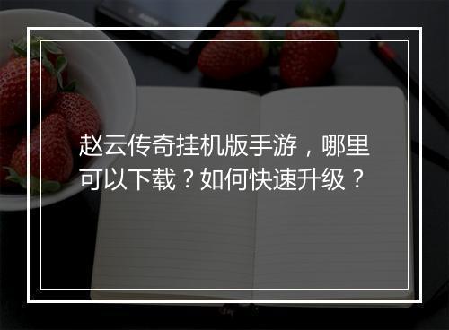 赵云传奇挂机版手游，哪里可以下载？如何快速升级？