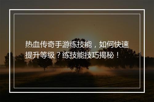 热血传奇手游练技能，如何快速提升等级？练技能技巧揭秘！