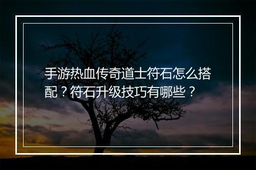 手游热血传奇道士符石怎么搭配？符石升级技巧有哪些？
