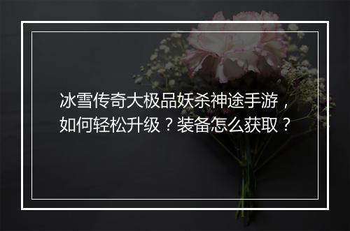 冰雪传奇大极品妖杀神途手游，如何轻松升级？装备怎么获取？
