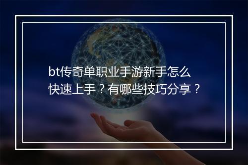 bt传奇单职业手游新手怎么快速上手？有哪些技巧分享？