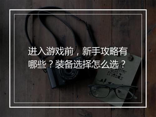 进入游戏前，新手攻略有哪些？装备选择怎么选？