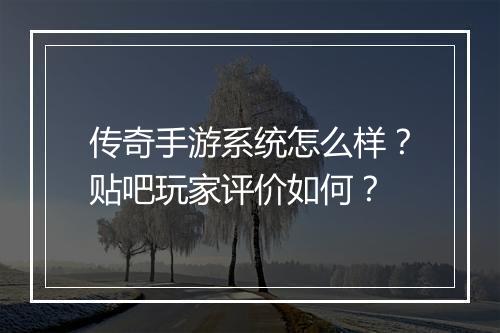 传奇手游系统怎么样？贴吧玩家评价如何？