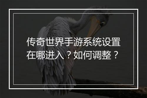 传奇世界手游系统设置在哪进入？如何调整？