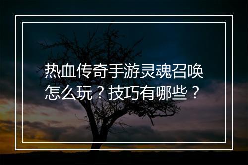 热血传奇手游灵魂召唤怎么玩？技巧有哪些？