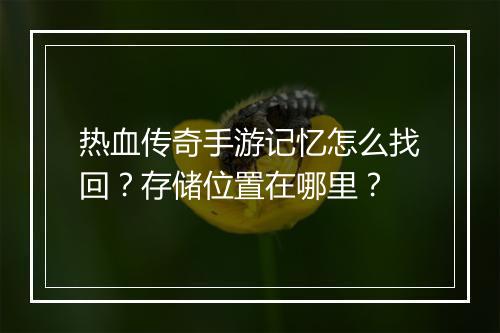 热血传奇手游记忆怎么找回？存储位置在哪里？