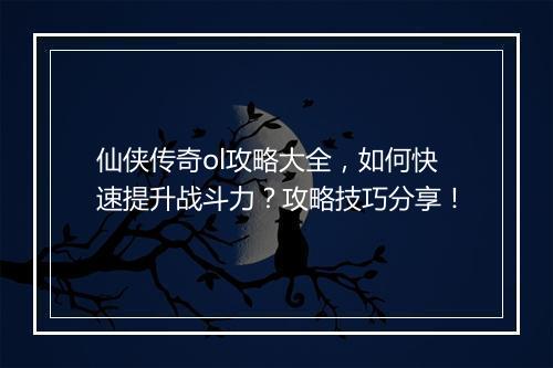 仙侠传奇ol攻略大全，如何快速提升战斗力？攻略技巧分享！