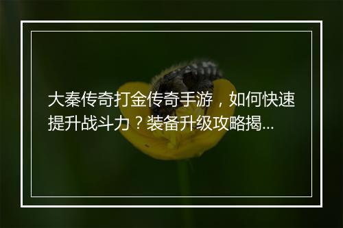 大秦传奇打金传奇手游，如何快速提升战斗力？装备升级攻略揭秘？
